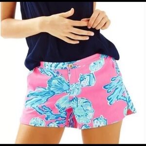 Lilly Pulitzer Adie Pink Pout Barefoot Princess Shorts Seashell Pink Blue Size 0